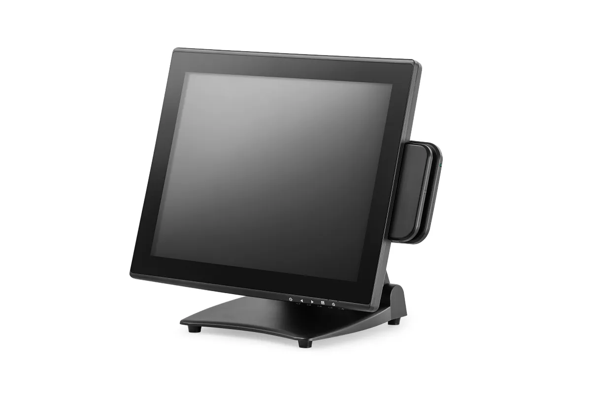 картинка Сенсорный POS-монитор 15" АТОЛ TM15, P-CAP, без рамки, ридер МК, HDMI+VGA, складная подставка, встроенные динамики, цвет черный магазин ККМ.ЦЕНТР являющийся официальным дистрибьютором в России