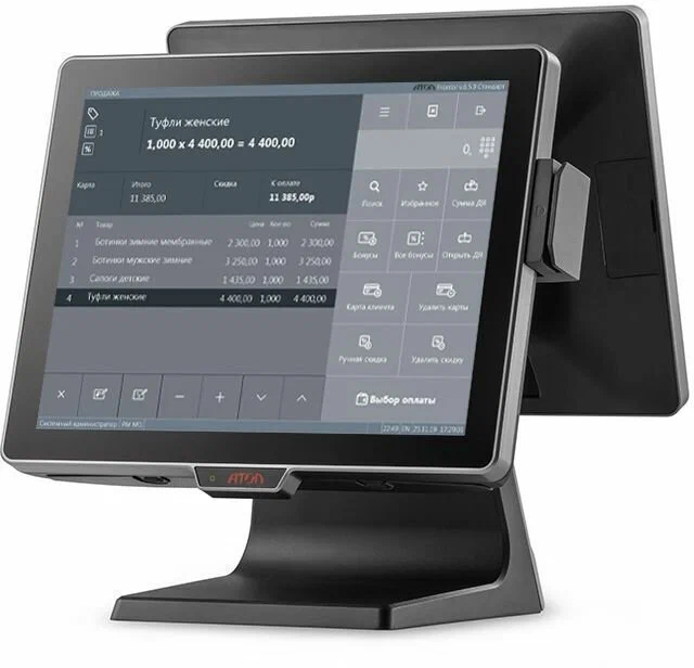 Сенсорный терминал АТОЛ JAZZ 15 (Lite, 15" P-CAP, Intel Celeron J3455, SSD 256Gb, RAM 8GB), без MSR, доп. монитор 9.7", Windows 10 IoT моноблок купить в ККМ.ЦЕНТР